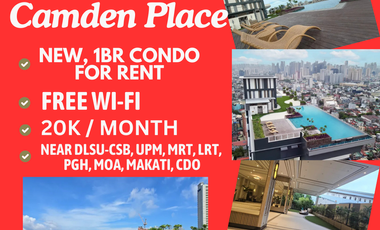 New, Furnished condo with FREE WI-FI for Rent near DLSU, PGH, UP Manila, LRT, MOA, Makati