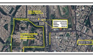 SAN BORJA VENTA DE CASA COMO TERRENO 450 m2  EN ESQUINA - 2 FRENTES