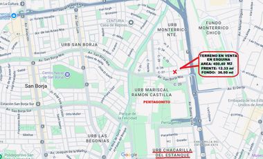 SAN BORJA VENTA DE CASA COMO TERRENO 450 m2  EN ESQUINA - 2 FRENTES