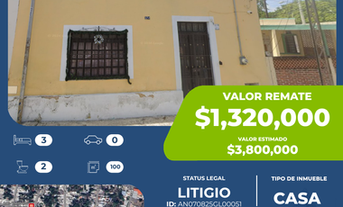 *CASA CENTRO MÉRIDA,YUCATAN, GRAN OPORTUNBIDAD EN REMATE BANCARIO*