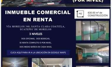 RENTO EDIFICIO COMERCIAL DE 3 NIVELES SOBRE AVENIDA VIA MORELOS