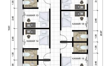 Kost Baru UGM, Desain menawan, 20 & 22  kamar, KM dalam, parkir 3 mobil 20 motor