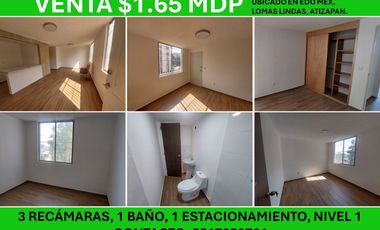 3 RECAMARAS LOMAS LINDAS ATIZAPAN: HERMOSO DEPARTAMENTO REMODELADO