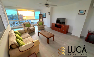 Departamento amoblado con vista al mar en renta Sector Playa Murciélago, Manta, Ecuador