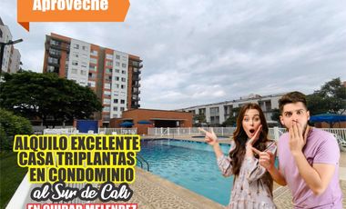 ALQUILO EXCELENTE CASA EN CONDOMINIO TRIPLANTA AL SUR DE CALI EN CIUDAD MELENDEZ.