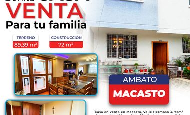 Casa - Macasto, Urbanización Valle hermoso 3, Ambato, Ecuador