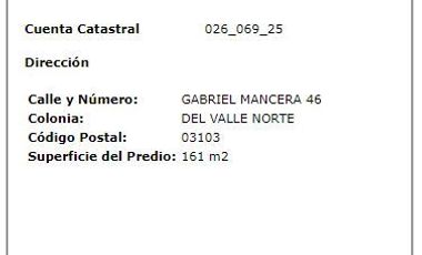 CASA EN REMATE EN GABRIEL MANCERA DEL VALLE CENTRO CDMX