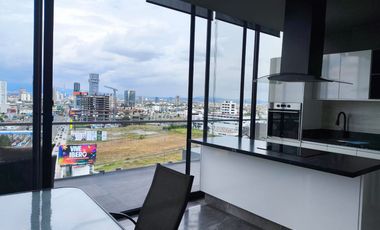 Rento precioso loft amueblado de 1 recamara en Torre Bagá zona Angelopolis y Tec. de Monterrey sobre Via Atlixcayotl cochera dos autos $15,000