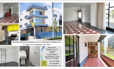 DEPARTAMENTO EN RENTA O VENTA AL PIE DE LA AVENIDA VALLARTA COLONIA AMERICANA A 2 CUADRAS DE AV CHAPULTEPEC GUADALAJARA