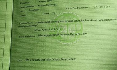 Dijual Tanah 10,28 Are Sekar Tunjung Denpasar Timur Bali Dekat Gatsu Sanur Renon