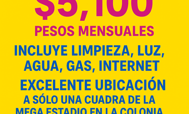 Habitación amueblada con baño independiente con servicios. Centrica.