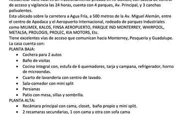 Casa en Renta en Valle Azul, Apodaca, sector privado con acceso controlado 24/7