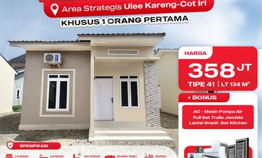 Jual Rumah Siap Huni Tipe 41 Punya 2 Kamar Tidur & 2 Kamar Area Strategis Cot Iri Ulee Kareng