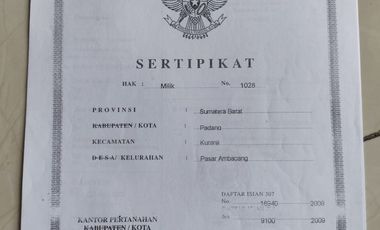 Jual Rumah di pasar Ambacang, padang