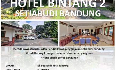 dijual ex hotel bintang 2 setiabudi bdg 27 kamar, halaman luas lokasi strategis dekat fasilitas umum