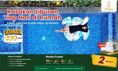 Rumah  American Classic dengan Kolam Renang Pribadi Jogja Gamping sleman Bonus Vespa Matic Dekat kampus Umy