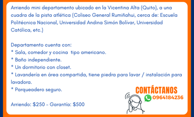 Cómodo y Bien Ubicado – Mini Departamento en Arriendo en el Centro Norte de Quito