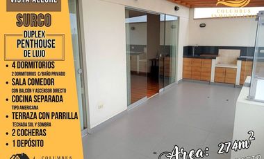 Surco VISTA ALEGRE – DÚPLEX Penthouse de Lujo de 4 Dorm + Balcón + Terraza + Cocina separada
