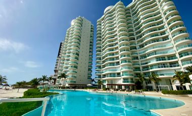 DEPARTAMENTO EN RENTA BAY VIEW GRAND ZONA HOTELERA CANCUN, ESPECTACULARES VISTAS AL MAR AMUEBLADO