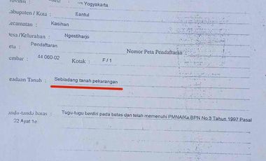 Dijual Tanah Pekarangan Hook 2 Muka Dekat Patangpuluhan