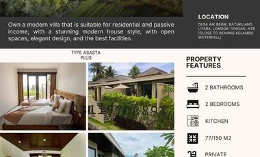 VILLA MODERN ELEGAN FURNISHED & POOL PRIBADI DGN  AREA TERBUKA LUAS DI LOMBOK NTB