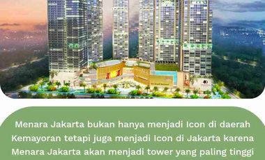 jual rugi apartemen menara jakarta, 3 + 1 bedroom. Termewah dan one living concept. Lokasi di Kemayoran persis depan Jiexpo ( Jakarta Fair )