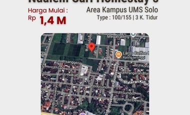 Beli Homestay Kartasura Solo, Type 100/155, Legalitas SHM/PBG: Pesan Bangun