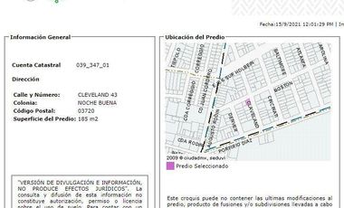 VENDO CASA EN CLEVELAND 43,  BENITO JUAREZ