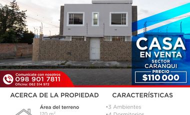 CASA EN VENTA EN IBARRA BELLAVISTA DE CARANQUI