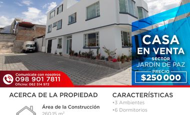CASA DE VENTA EN IBARRA SECTOR JARDIN DE PAZ