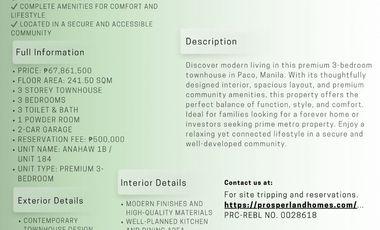 TOWNHOUSE FOR SALE – PACO, MANILA