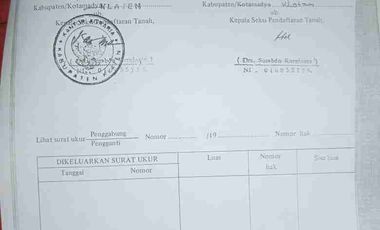 Dijual Tanah Zona Kuning Lokasi Jogonalan,Klaten
Luas 2555m2