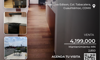 Departamento en venta CDMX – Tabacalera, rooftop con vista al Monumento a la Revolución