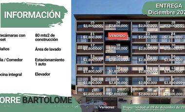 Pre Venta de Departamentos de 2 recamaras, torre con elevador cerca del acuario de Veracruz