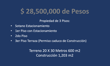 Vendo Propiedad Comercial (Edificio) Obra Blanca en Ave Leones, Cumbres 3er Sector, Monterrey, Nuevo León.