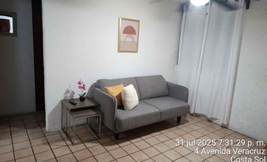 DEPARTAMENTO AMUEBLADO Y CLIMATIZADO, EN RENTA A ESPALDAS DE BOULEVARD VICENTE FOX. BOCA DEL RÍO 
PAGO POR MES $8,500
HABITABLES: 80 m2