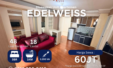 Sewa 3BR Furnished apartemen Bassura City tower Edelweiss ada water heater tahunan