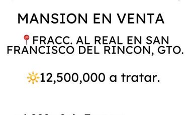 CASA EN VENTA EN FRACC. AL REAL EN SAN FRANCISCO DEL RINCÓN, GTO