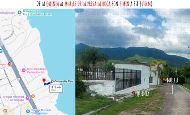 Casa Quinta en Venta en Santiago, en esquina, de 1 planta, en calle privada a 1 min de la Carretera y a 2 min a pie del muelle a la Presa de la Boca