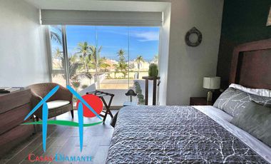 Departamento de playa en renta vacacional con terraza y vista al mar
