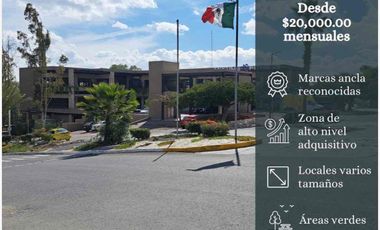 JURIQUILLA LOCALES EN RENTA EN PLAZA BOUTIQUE YA CON MARCAS ANCLA 51m2, 180m2 y 75m2