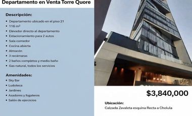 DEPARTAMENTO EN VENTA EN $3'850,000 TORRE 