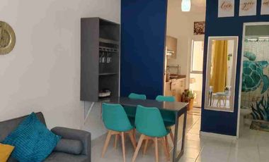 DEPARTAMENTO EN PLANTA BAJA AMOBLADO  DE 2 RECAMARAS CON PATIO EN JARDINES DE MAYAKOBA