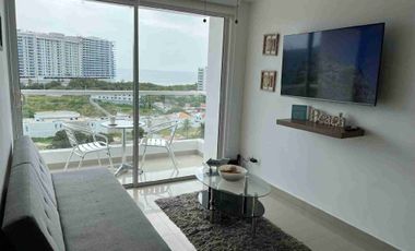 ARRIENDO APARTAMENTO AMOBLADO, DOS HABITACIONES, DOS BAÑOS, SALA, COMEDOR, COCINA, BALCÓN VISTA AL MAR,