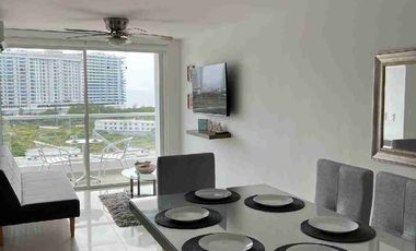 ARRIENDO APARTAMENTO AMOBLADO, DOS HABITACIONES, DOS BAÑOS, SALA, COMEDOR, COCINA, BALCÓN VISTA AL MAR,