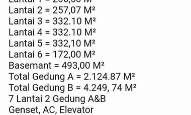 Gedung Jl Mampang Prapatan Raya JakSel
Luas Tanah 1.982 M²
Luas Bangunan
Lantai 1 = 206,50 M²
Lantai 2 = 257,07 M²
Lantai 3 = 332.10 M²
Lantai 4 = 332.10 M²
Lantai 5 = 332,10 M²
Lantai 6 = 172,00 M²
Basemant = 493,00 M²
Total Gedung A = 2.124.87 M²
Total Gedung B = 4.249, 74 M²
7 Lantai 2 Gedung A&B
Genset, AC, Elevator
Dekat dari Mall, Airport, ATM,RS, Commeter Line
Rp. 120 MILYAR
