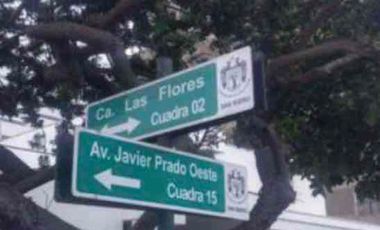 venta de terreno en Javier Prado Oeste cruce con Av Las Flores