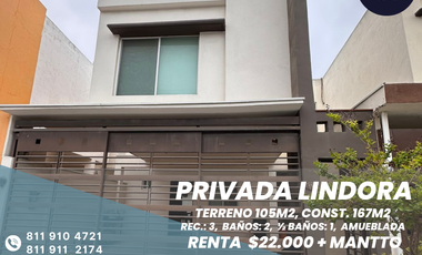 Casa en renta en Privada de Lindora, amueblada y equipada.