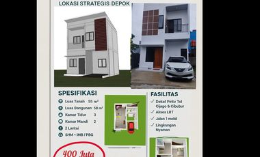 Rumah Baru Mulai 450 Juta-Bisa KPR DP Mulai 20 Juta-Akses Mobil Dekat Gerbang Tol Cisalak Depok