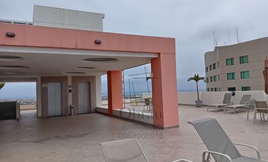 Departamento con vista directa de 180° al mar, en venta en el sector de San Lorenzo, Salinas, de 3 dormitorios totalmente amoblado y al pie del maleco